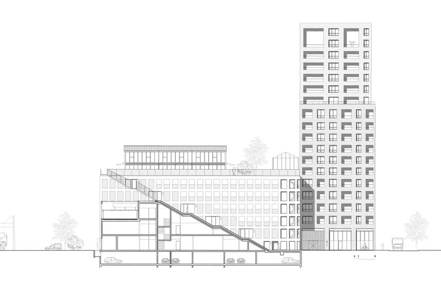 Public car park, office building & collective housing
